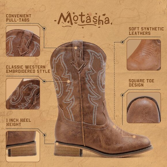 Kids Brown Boots Glitter Toddler Little Big Mid Calf Western Boots Riding Shoes - Picture 4 of 8